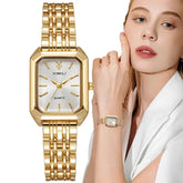 Luxury Ladies Fashion Quartz Watch – Simple Square Design, Gold Plated Stainless Steel - Himpall